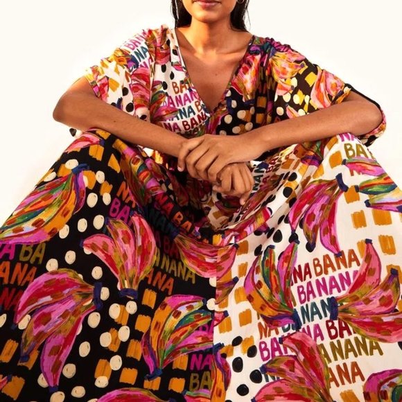 FARM Rio Half and Half Bananatic Print Maxi Dress Tropical Dopamine Dressing - Picture 1 of 16
